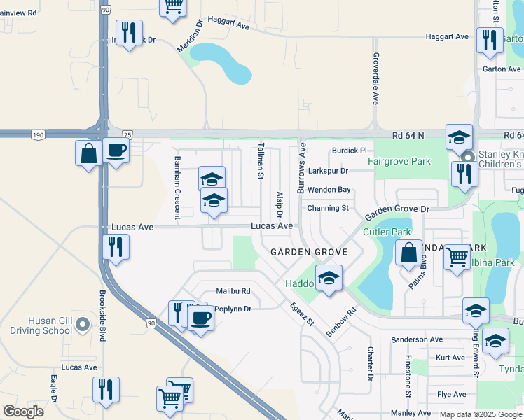 map of restaurants, bars, coffee shops, grocery stores, and more near 88 Tallman Street in Winnipeg