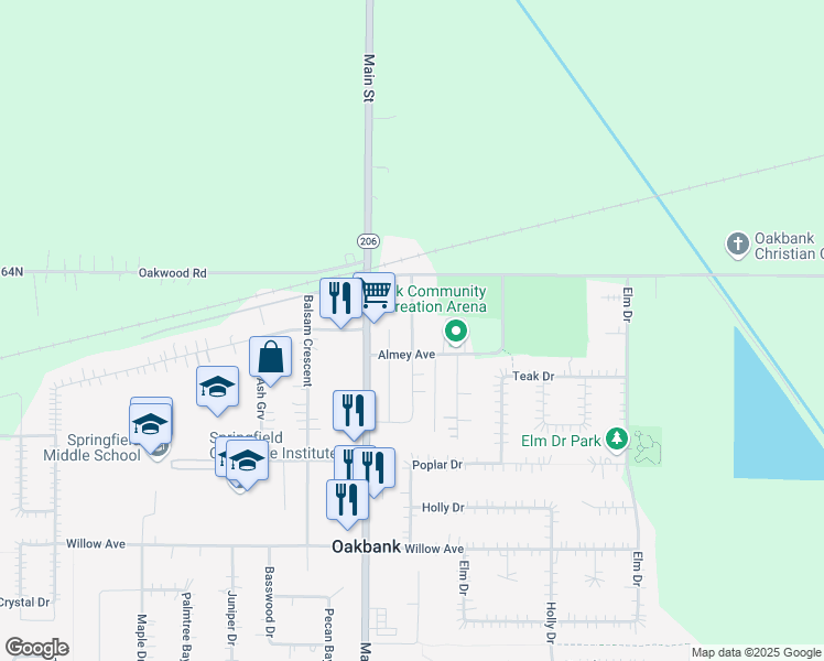map of restaurants, bars, coffee shops, grocery stores, and more near 668 Pine Drive in Oakbank