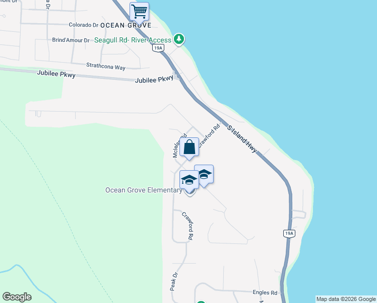 map of restaurants, bars, coffee shops, grocery stores, and more near 3748 Mclelan Road in Campbell River