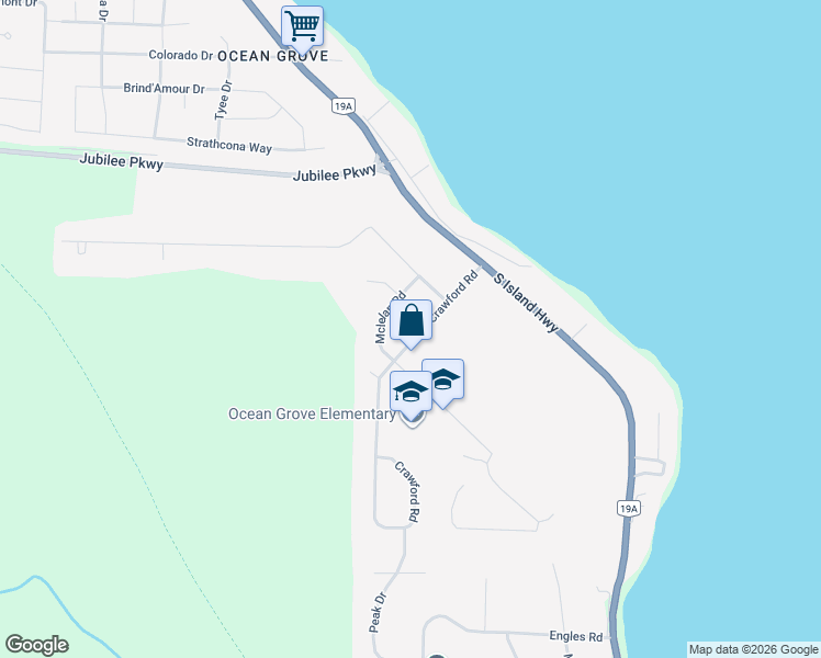 map of restaurants, bars, coffee shops, grocery stores, and more near 164 Crawford Road in Campbell River