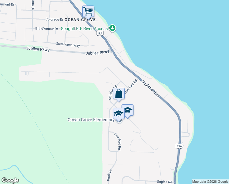 map of restaurants, bars, coffee shops, grocery stores, and more near 3748 Mclelan Road in Campbell River