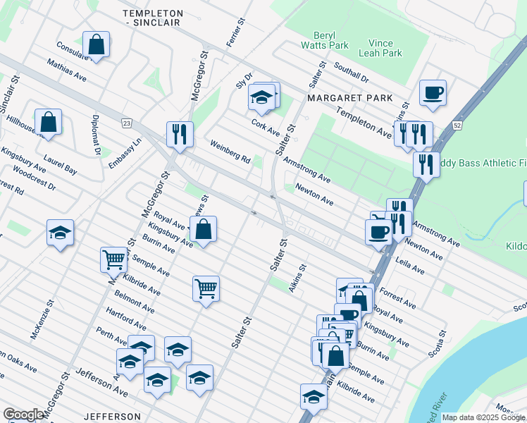 map of restaurants, bars, coffee shops, grocery stores, and more near 311 Partridge Avenue in Winnipeg