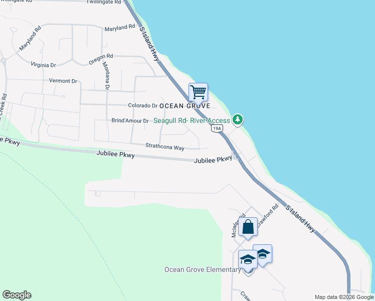 map of restaurants, bars, coffee shops, grocery stores, and more near 42 Strathcona Way in Campbell River