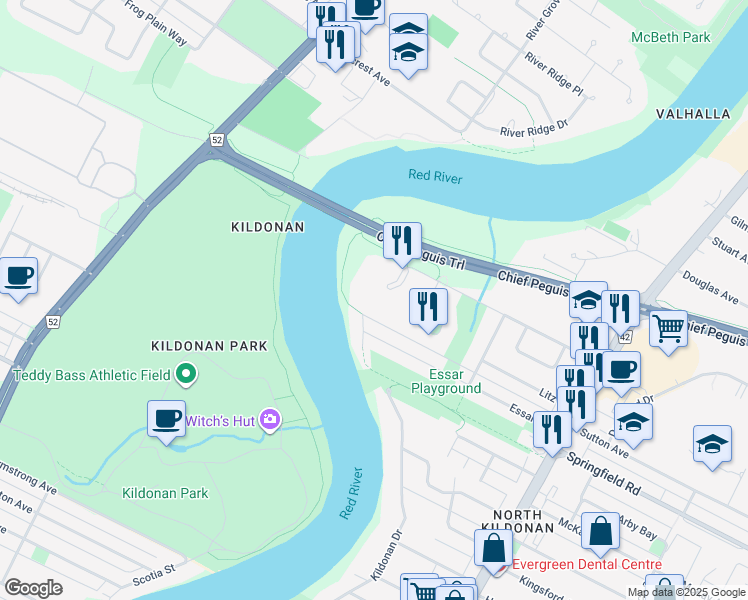 map of restaurants, bars, coffee shops, grocery stores, and more near 70 Whellams Lane in Winnipeg