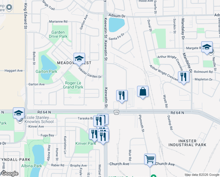map of restaurants, bars, coffee shops, grocery stores, and more near in Winnipeg