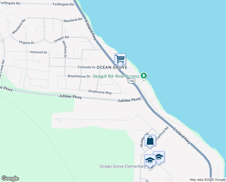 map of restaurants, bars, coffee shops, grocery stores, and more near 42 Strathcona Way in Campbell River