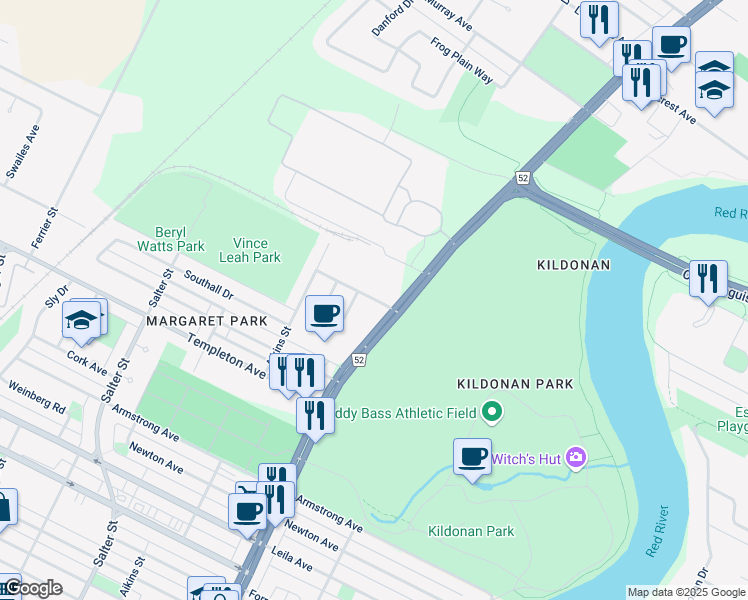 map of restaurants, bars, coffee shops, grocery stores, and more near 211 Seaforth Avenue in Winnipeg