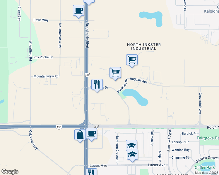 map of restaurants, bars, coffee shops, grocery stores, and more near Inksbrook Drive in Winnipeg