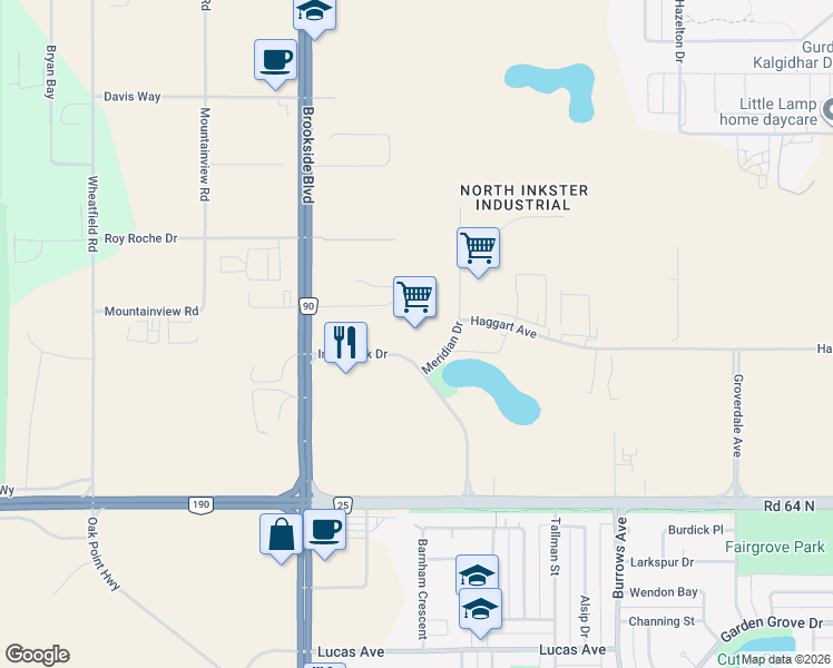 map of restaurants, bars, coffee shops, grocery stores, and more near 111 Inksbrook Drive in Winnipeg