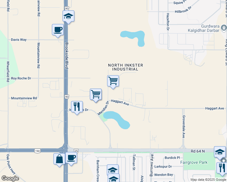 map of restaurants, bars, coffee shops, grocery stores, and more near 75 Meridian Drive in Winnipeg