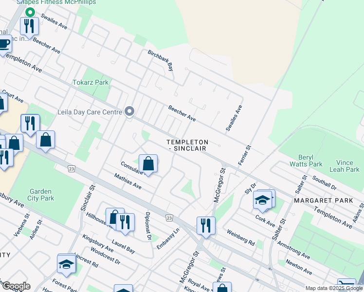 map of restaurants, bars, coffee shops, grocery stores, and more near 1189 Diplomat Drive in Winnipeg