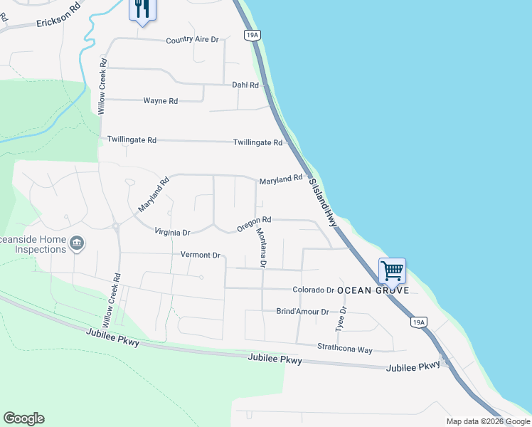map of restaurants, bars, coffee shops, grocery stores, and more near 3508 Montana Drive in Campbell River