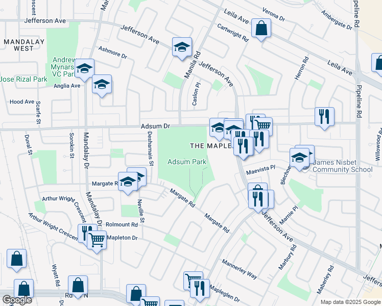 map of restaurants, bars, coffee shops, grocery stores, and more near 434 Adsum Drive in Winnipeg
