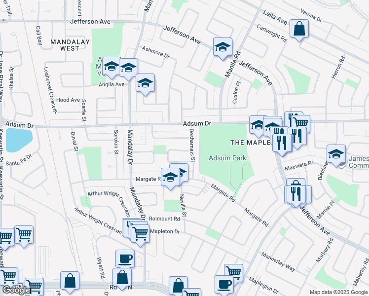 map of restaurants, bars, coffee shops, grocery stores, and more near 90 Kowall Bay in Winnipeg