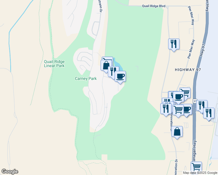 map of restaurants, bars, coffee shops, grocery stores, and more near 1875 Country Club Drive in Kelowna