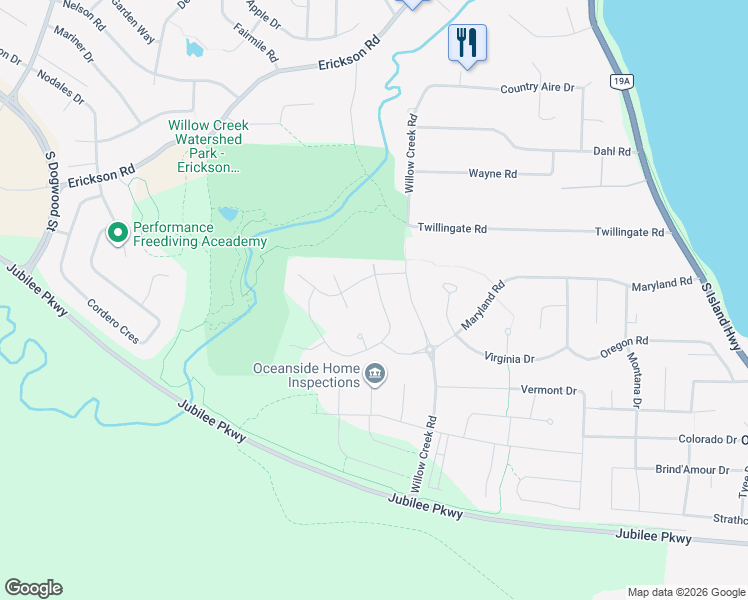 map of restaurants, bars, coffee shops, grocery stores, and more near 3311 Wisconsin Way in Campbell River
