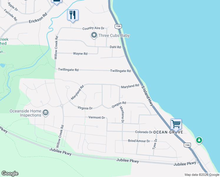 map of restaurants, bars, coffee shops, grocery stores, and more near 3424 Worthing Place in Campbell River