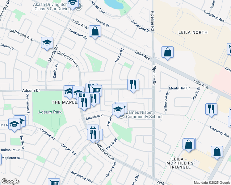 map of restaurants, bars, coffee shops, grocery stores, and more near 48 Herron Road in Winnipeg