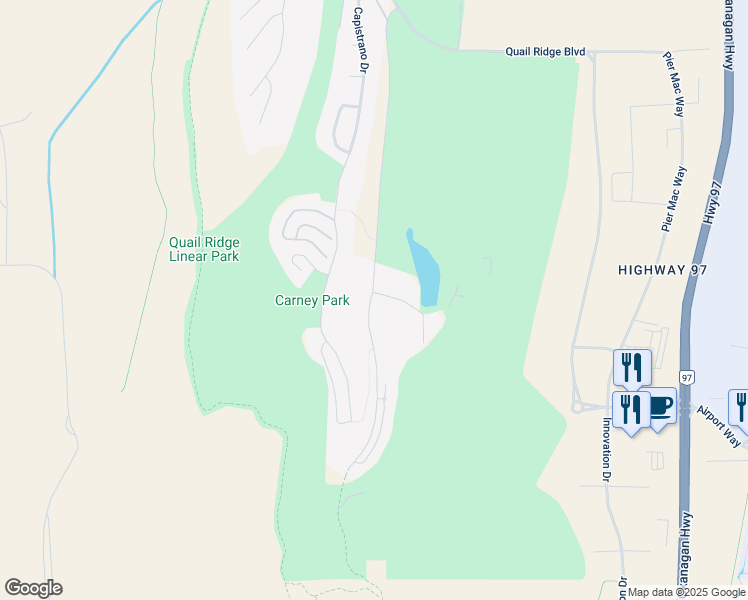 map of restaurants, bars, coffee shops, grocery stores, and more near 1805 Capistrano Drive in Kelowna
