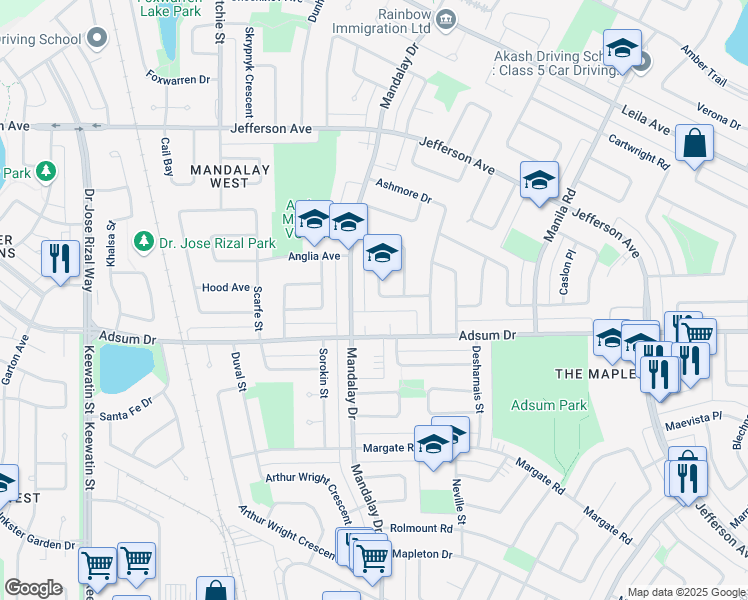 map of restaurants, bars, coffee shops, grocery stores, and more near 46 Piney Crescent in Winnipeg