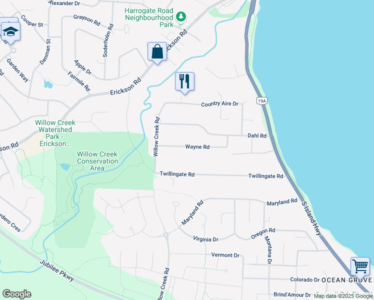 map of restaurants, bars, coffee shops, grocery stores, and more near 359 Wayne Road in Campbell River