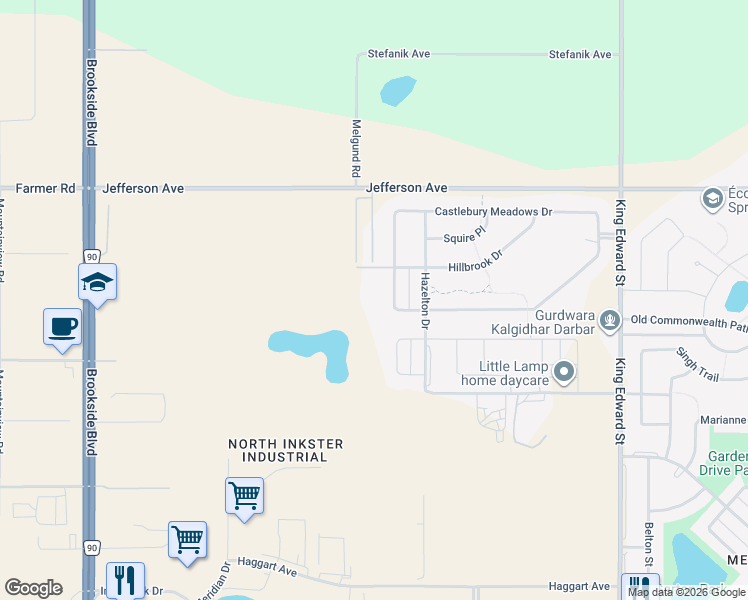 map of restaurants, bars, coffee shops, grocery stores, and more near 200 Hillbrook Drive in Winnipeg