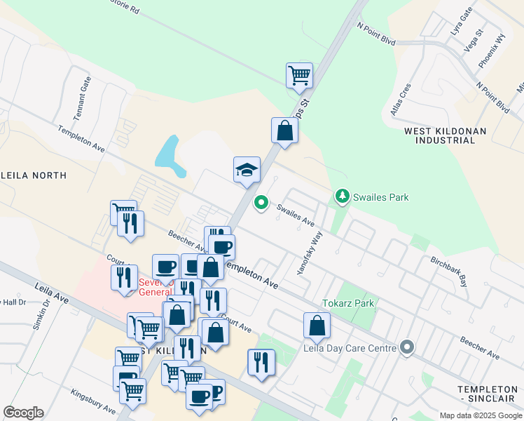 map of restaurants, bars, coffee shops, grocery stores, and more near in Winnipeg