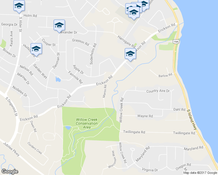 map of restaurants, bars, coffee shops, grocery stores, and more near 2957 Martin Road in Campbell River
