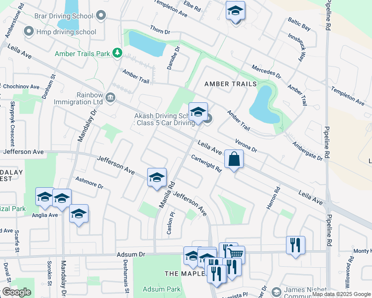 map of restaurants, bars, coffee shops, grocery stores, and more near 163 Cartwright Road in Winnipeg