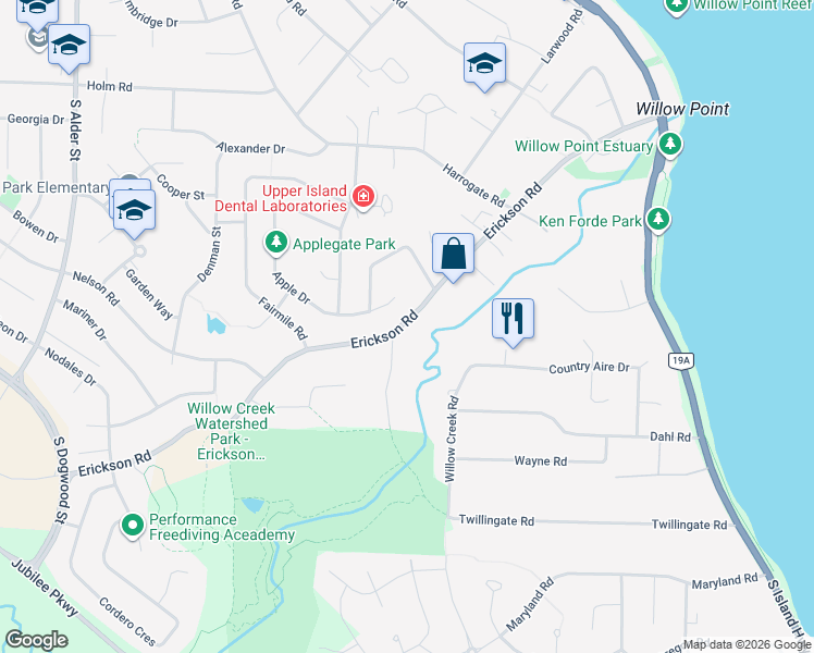 map of restaurants, bars, coffee shops, grocery stores, and more near 2957 Martin Road in Campbell River