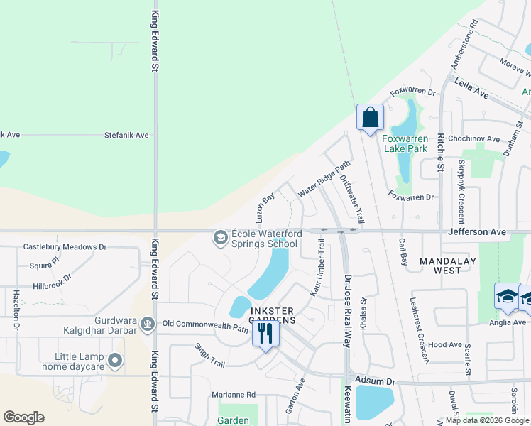 map of restaurants, bars, coffee shops, grocery stores, and more near 21 Luzon Bay in Stony Mountain