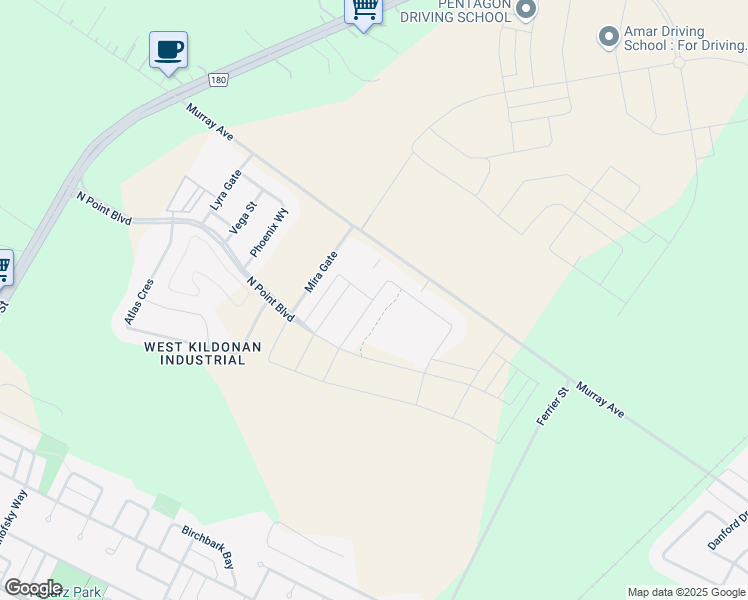 map of restaurants, bars, coffee shops, grocery stores, and more near Orion Crescent in Winnipeg