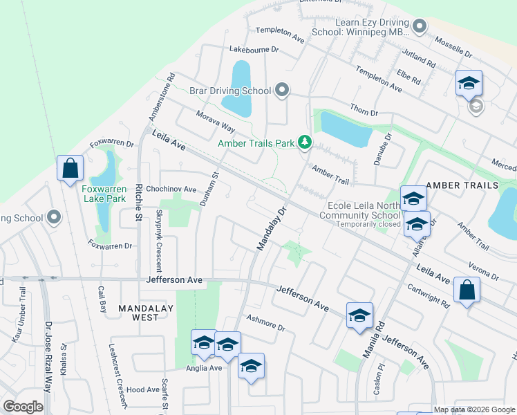 map of restaurants, bars, coffee shops, grocery stores, and more near 18 Nihal Bay in Winnipeg