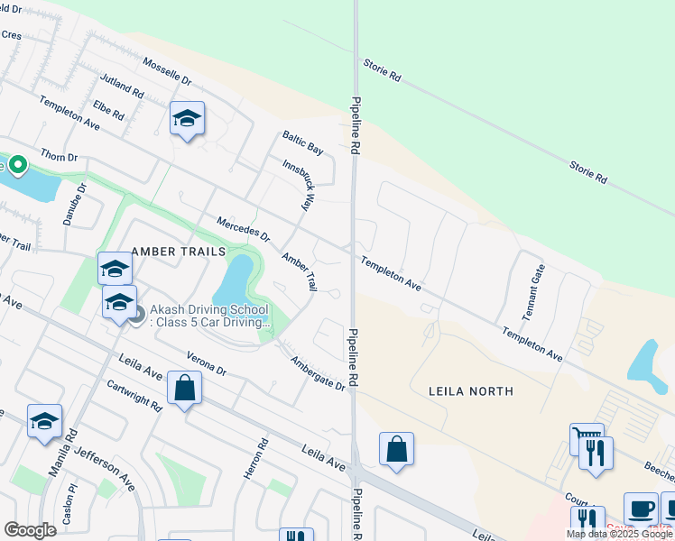 map of restaurants, bars, coffee shops, grocery stores, and more near 280 Amber Trail in Winnipeg