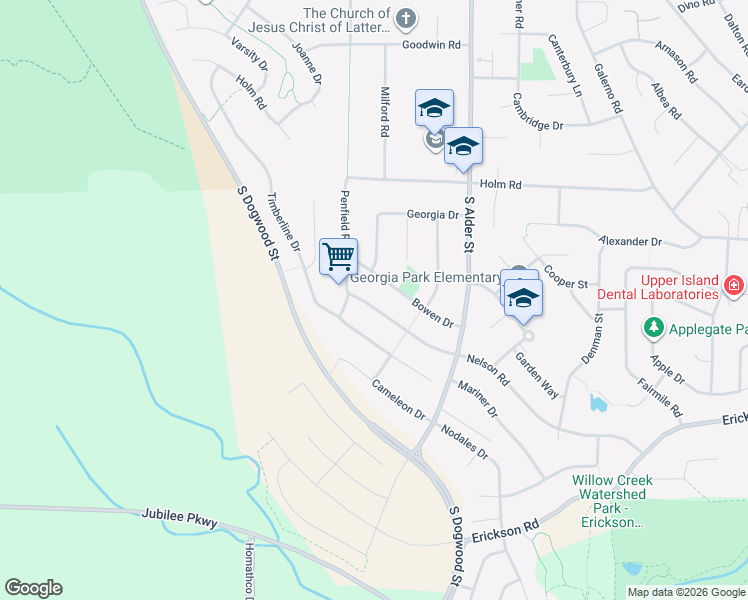 map of restaurants, bars, coffee shops, grocery stores, and more near 760 Timberline Drive in Campbell River