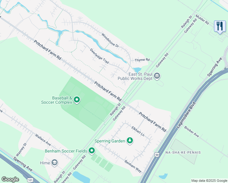 map of restaurants, bars, coffee shops, grocery stores, and more near 785 Pritchard Farm Road in East Saint Paul