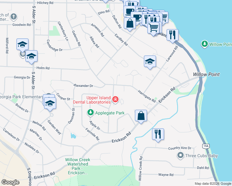 map of restaurants, bars, coffee shops, grocery stores, and more near 2635 Soderholm Road in Campbell River
