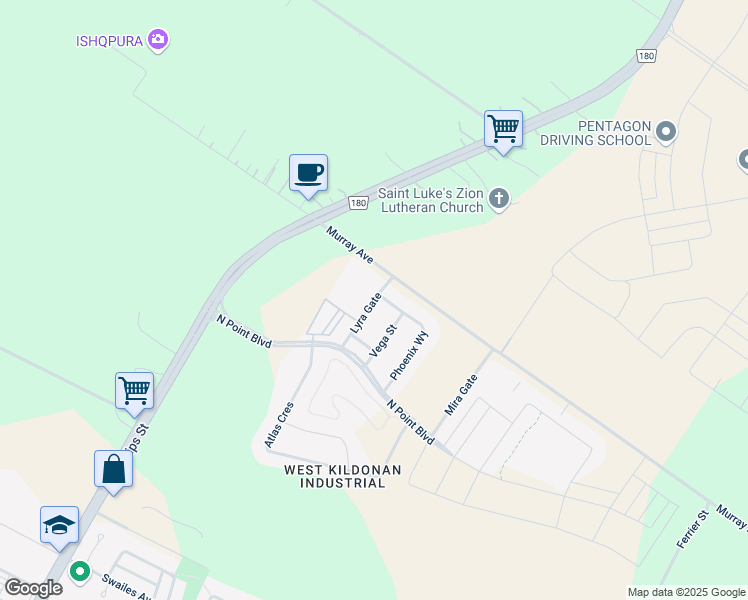 map of restaurants, bars, coffee shops, grocery stores, and more near 98 Lyra Gate in Winnipeg