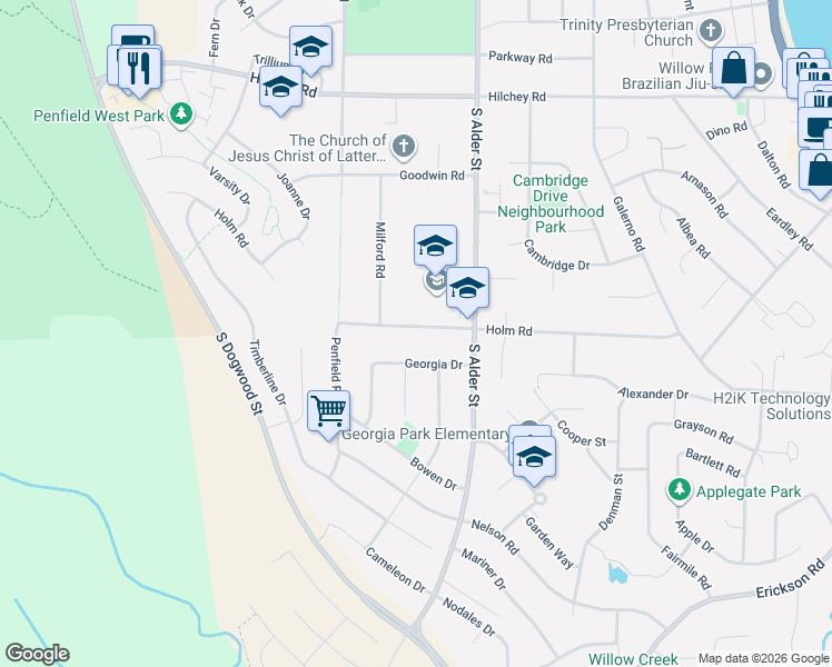 map of restaurants, bars, coffee shops, grocery stores, and more near 2610 Keats Avenue in Campbell River