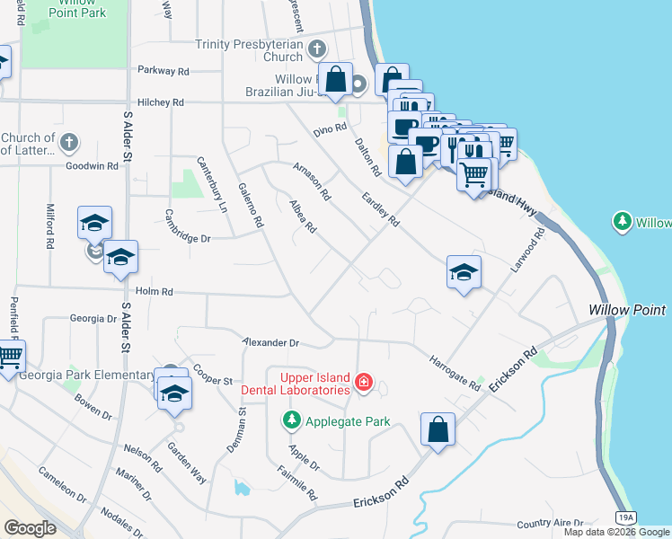 map of restaurants, bars, coffee shops, grocery stores, and more near 408 Westgate Road in Campbell River