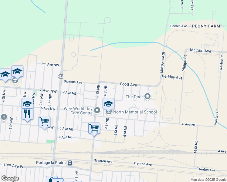 map of restaurants, bars, coffee shops, grocery stores, and more near 708 Poplar Bay in Portage la Prairie