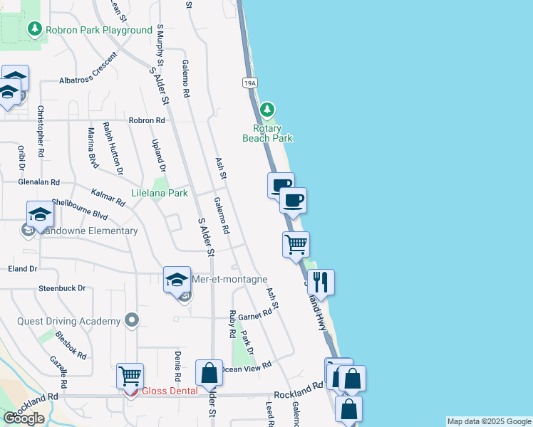 map of restaurants, bars, coffee shops, grocery stores, and more near in Campbell River