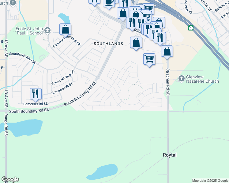 map of restaurants, bars, coffee shops, grocery stores, and more near 5204 Southlands Drive Southeast in Medicine Hat