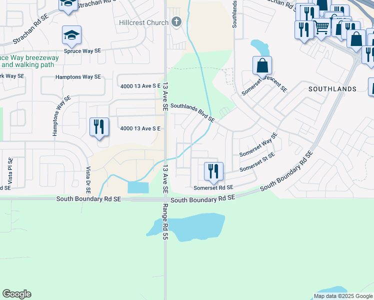 map of restaurants, bars, coffee shops, grocery stores, and more near 80 Somerset Road Southeast in Medicine Hat