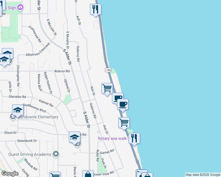 map of restaurants, bars, coffee shops, grocery stores, and more near 780 South Island Highway in Campbell River