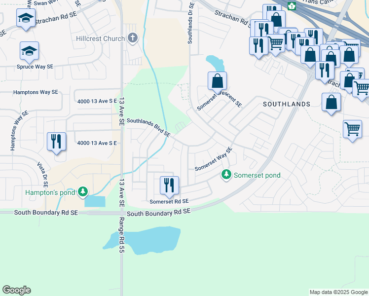 map of restaurants, bars, coffee shops, grocery stores, and more near 300 Somerset Row Southeast in Medicine Hat