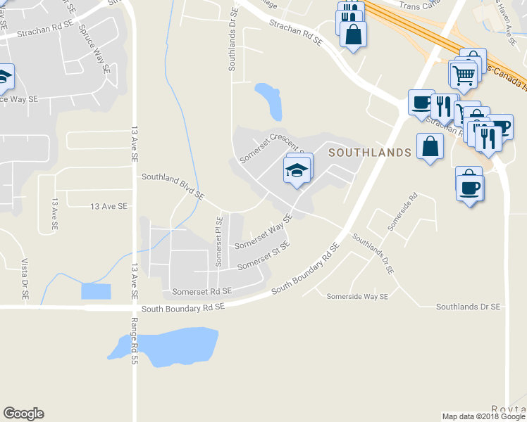 map of restaurants, bars, coffee shops, grocery stores, and more near 9 Southlands Boulevard Southeast in Medicine Hat