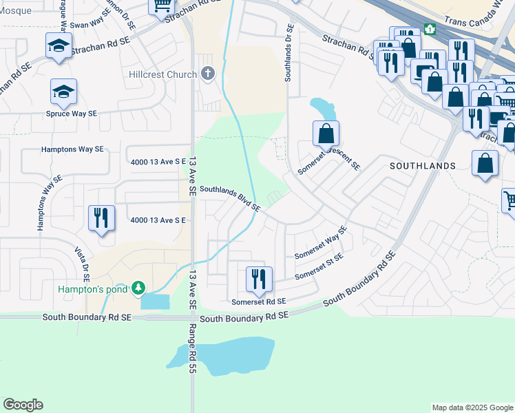 map of restaurants, bars, coffee shops, grocery stores, and more near 47 Somerset Dale Southeast in Medicine Hat
