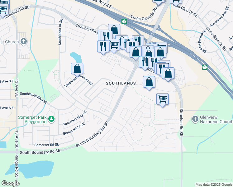 map of restaurants, bars, coffee shops, grocery stores, and more near 182 Somerset Way Southeast in Medicine Hat