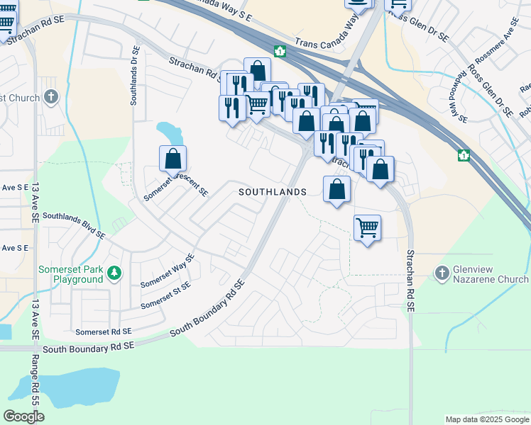 map of restaurants, bars, coffee shops, grocery stores, and more near 182 Somerset Way Southeast in Medicine Hat